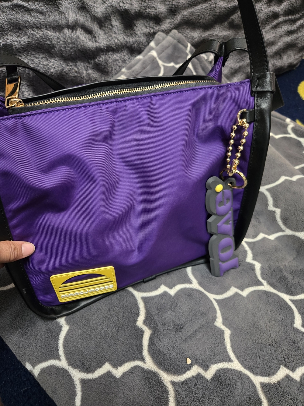 Marc Jacobs Purple Nylon Shoulder Bag with Black Trim and Yellow Accent